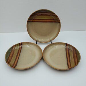 Sango Alpha Brown Salad Plates Sango Brown Tan Aqua Stripes Dessert Plates